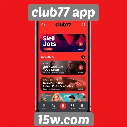 Interface do usuário do club77 app em avaliação